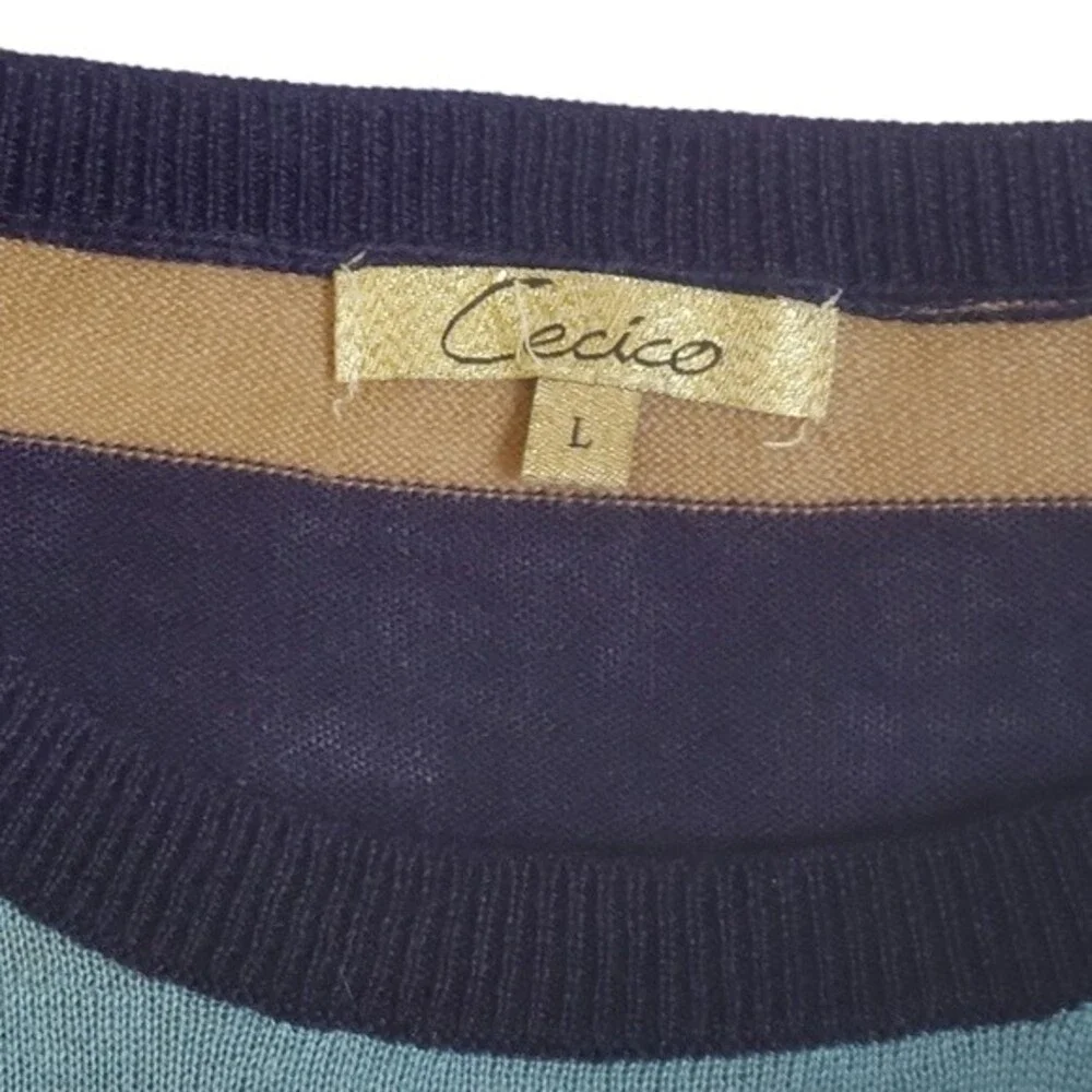 Cecico blue mixed media long sleeve top sz L